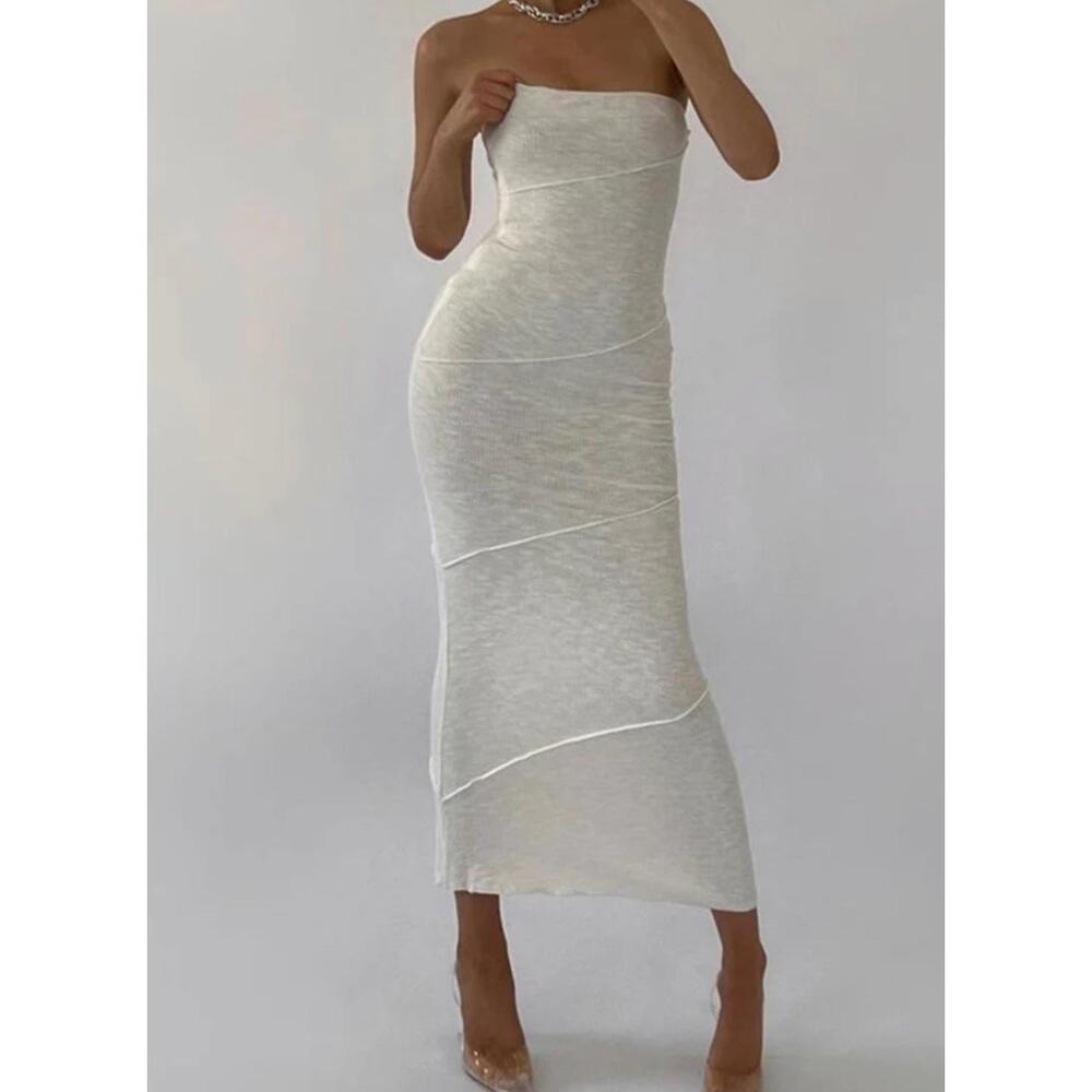 Princess Polly‎ White Ribbed Strapless maxi dress